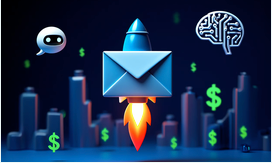 Email marketing rocket and AI automation visual for GetResponse article.